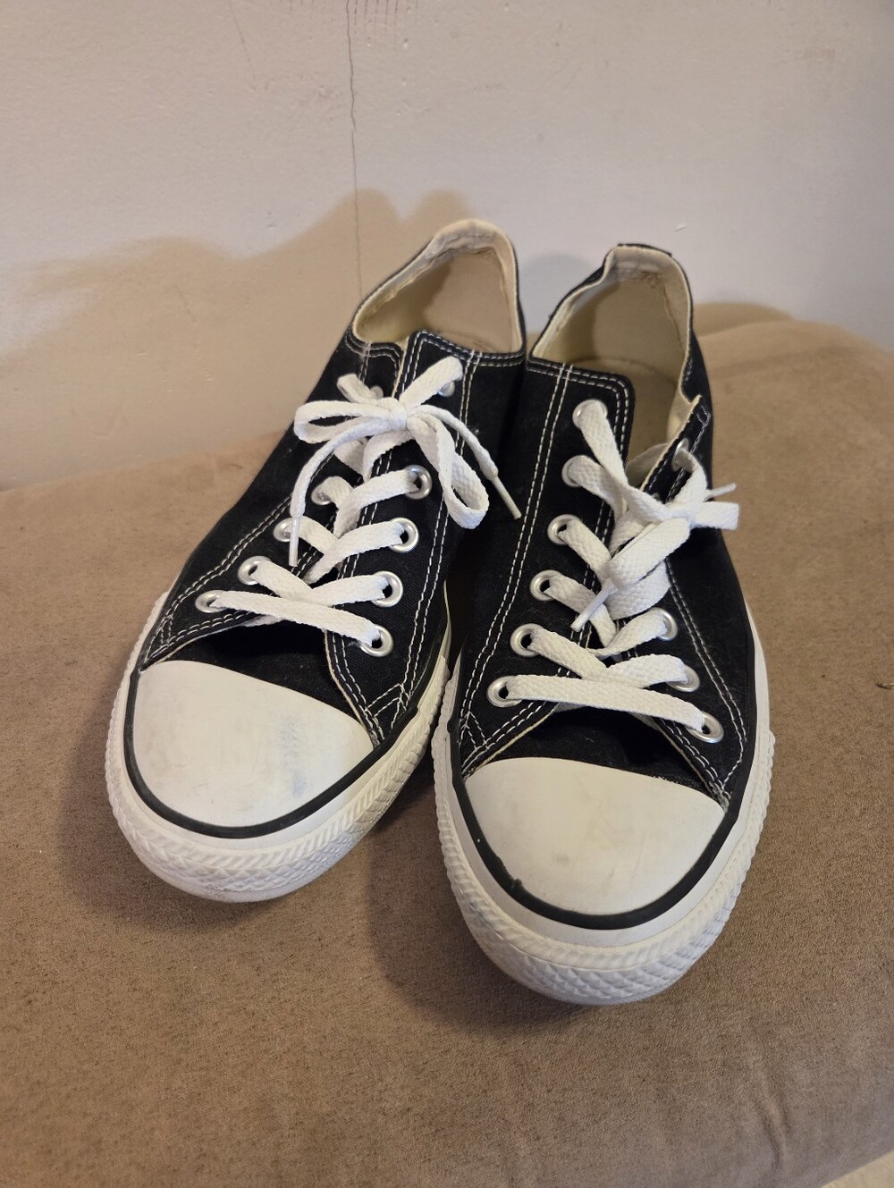 Classic Black Canvas Sneakers with White Toe